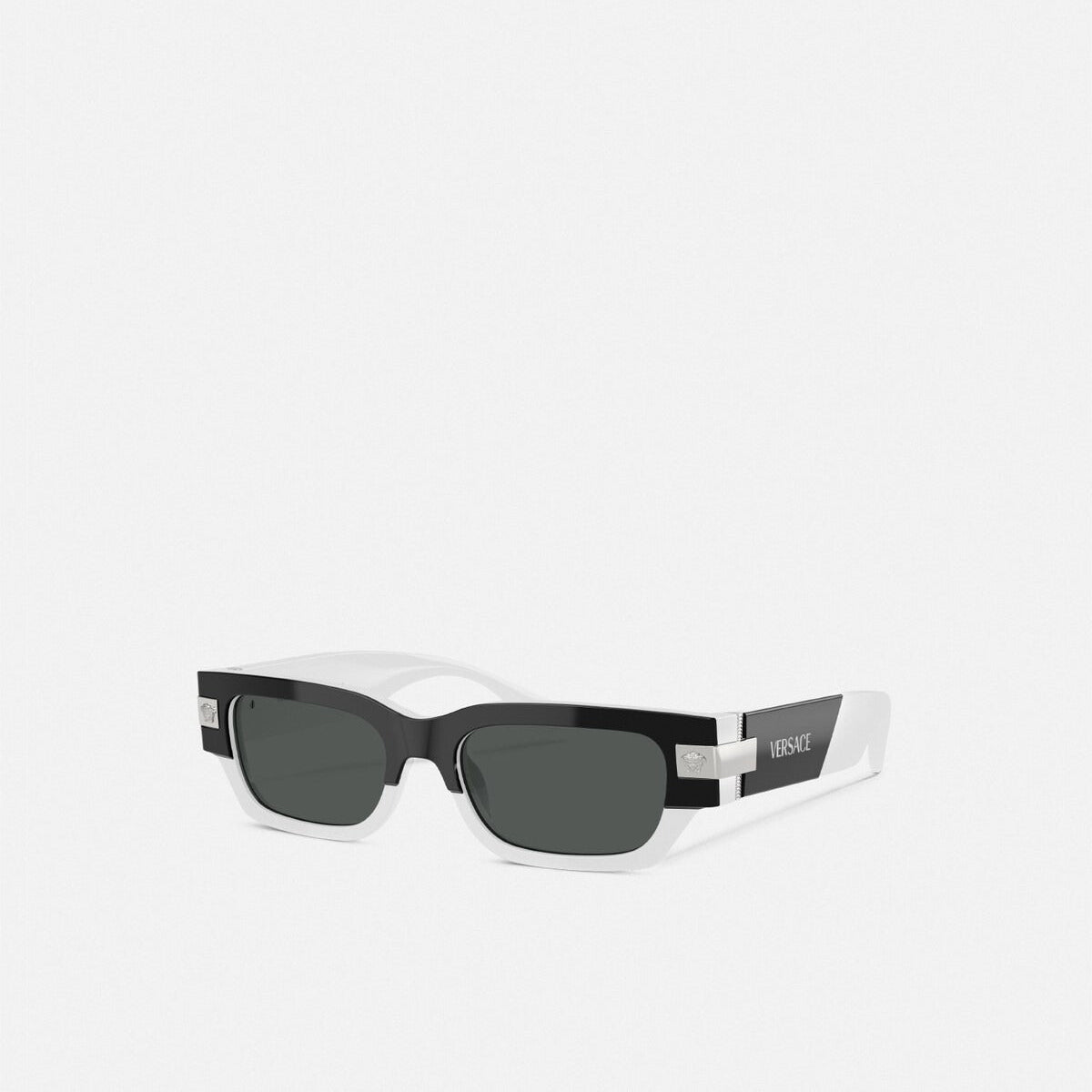 Versace Men Geometric Frame White & Black Sunglasses