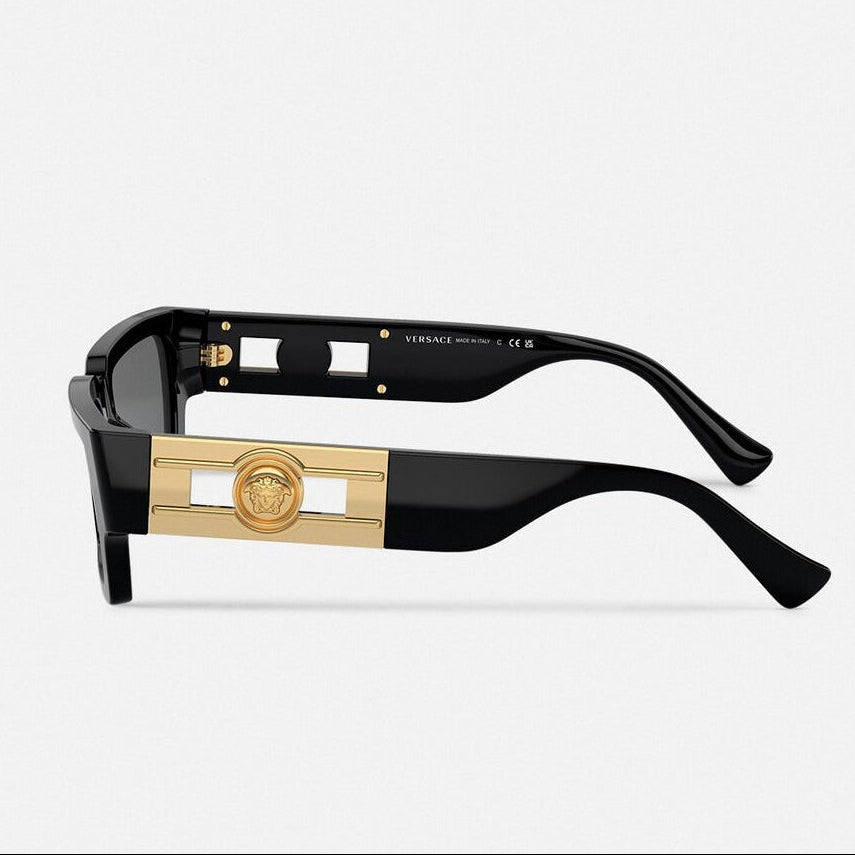 Versace Men Rectangular Frame Deep Black Sunglasses