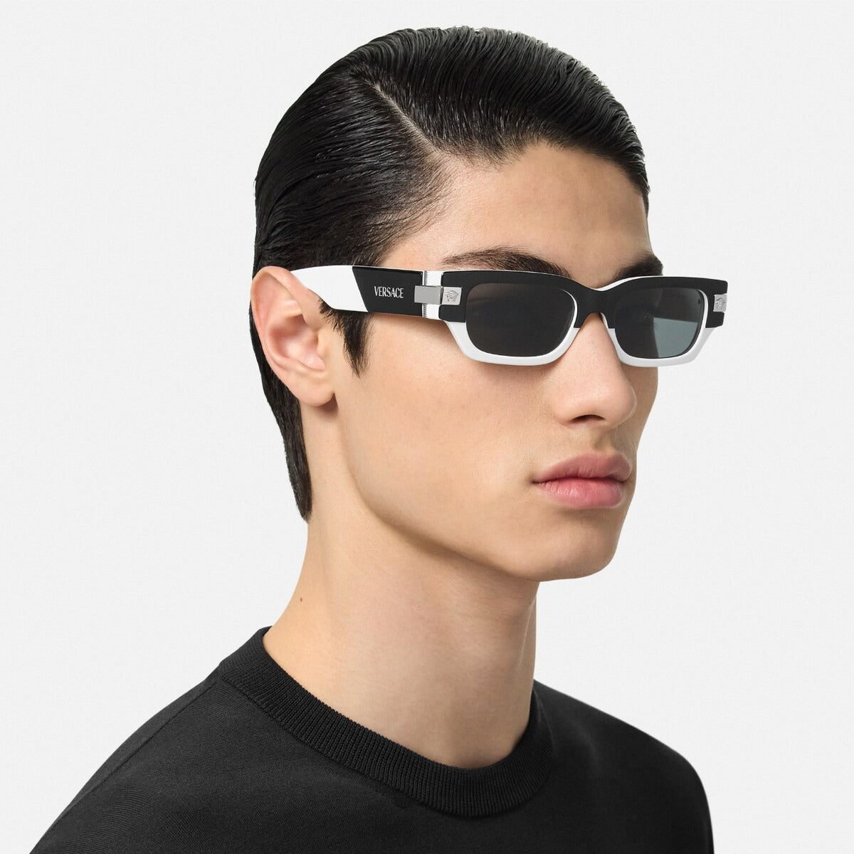 Versace Men Geometric Frame White & Black Sunglasses