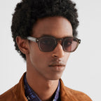 Prada Men Pantos Frame Shiny Transparent Brown Sunglasses