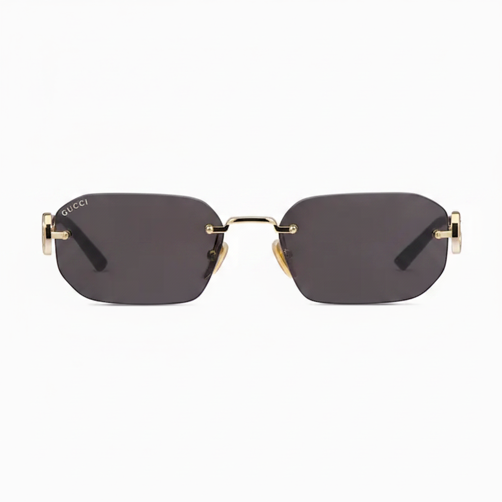 Gucci Women Rectangular Frame Shiny Gold Sunglasses