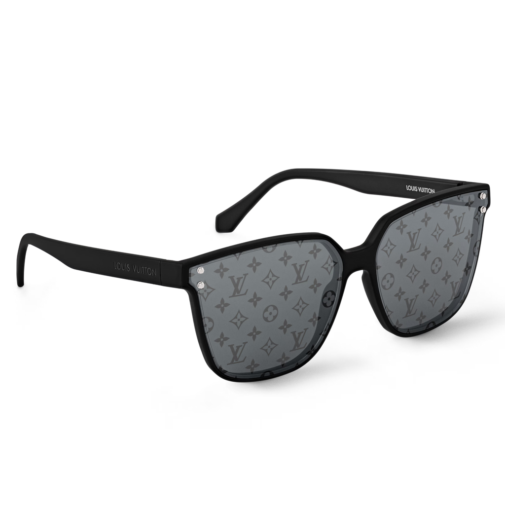 Louis Vuitton Men Square Frame Shiny Matte Black Sunglasses
