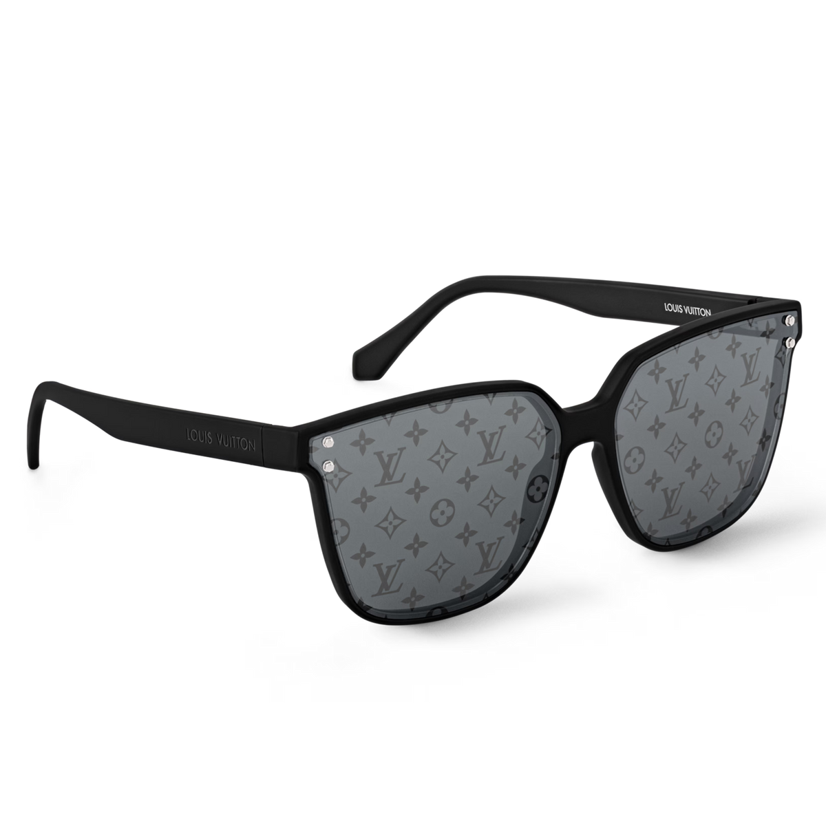 Louis Vuitton Men Square Frame Shiny Matte Black Sunglasses