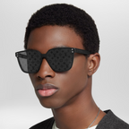 Louis Vuitton Men Square Frame Shiny Matte Black Sunglasses
