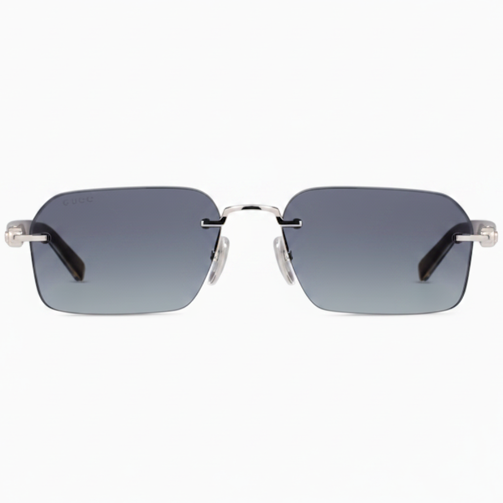Gucci Men Rectangular Frame Silver Sunglasses