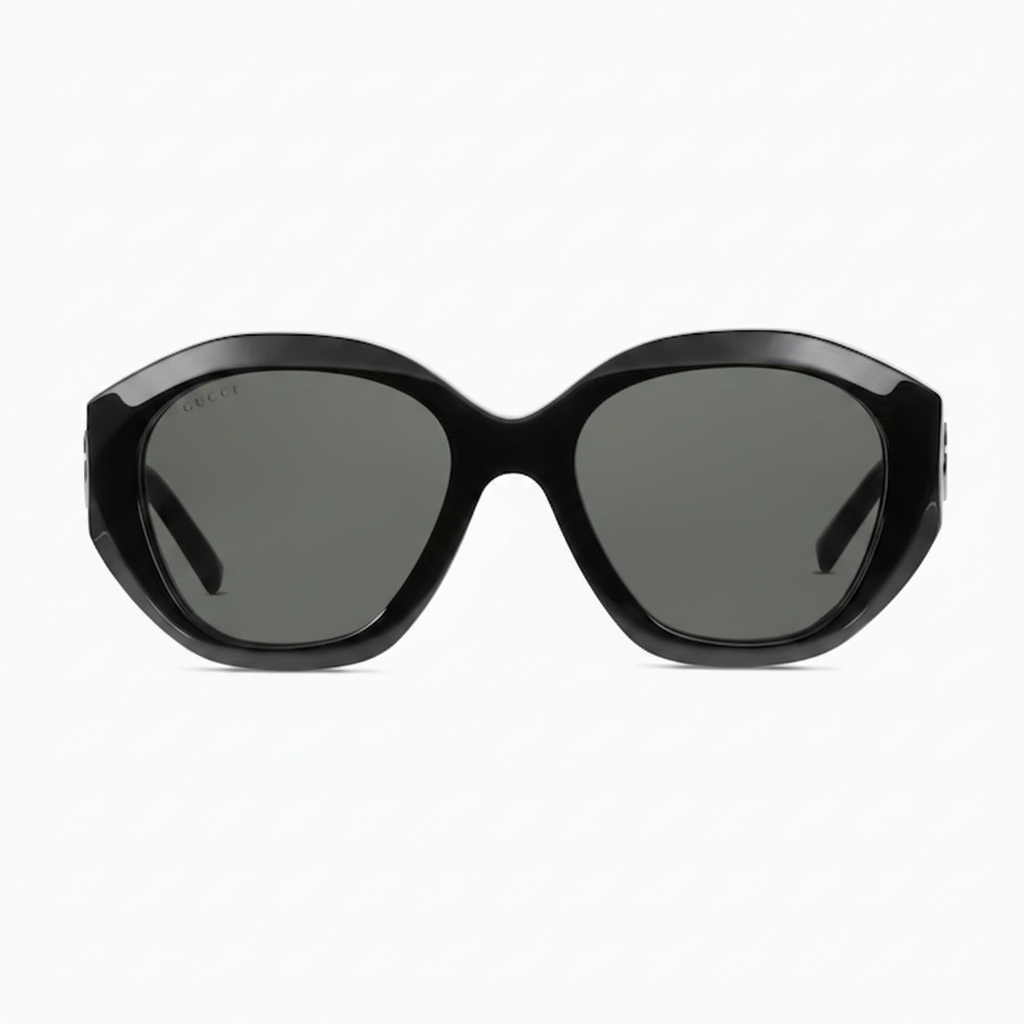 Gucci Women Geometric Frame Shiny Black Sunglasses