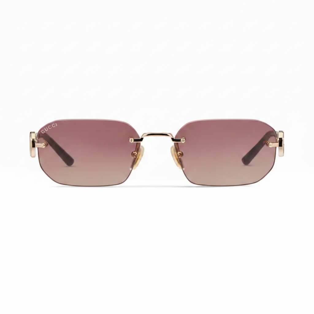 Gucci Women Rectangular Frame Gold Metal Sunglasses