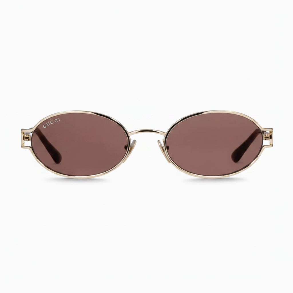 Gucci Women Round Frame Shiny Gold Sunglasses