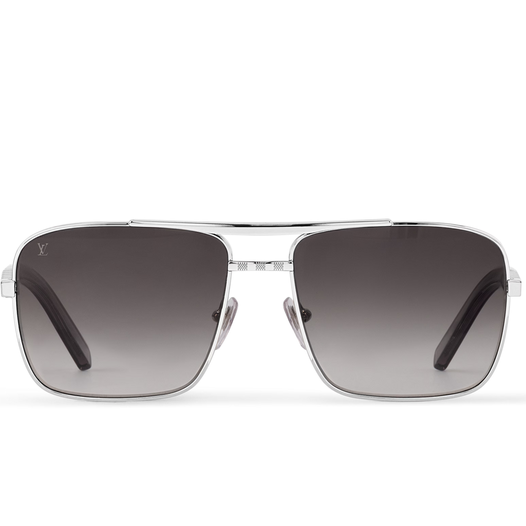 Louis Vuitton Men Square Frame Shiny Silver Sunglasses