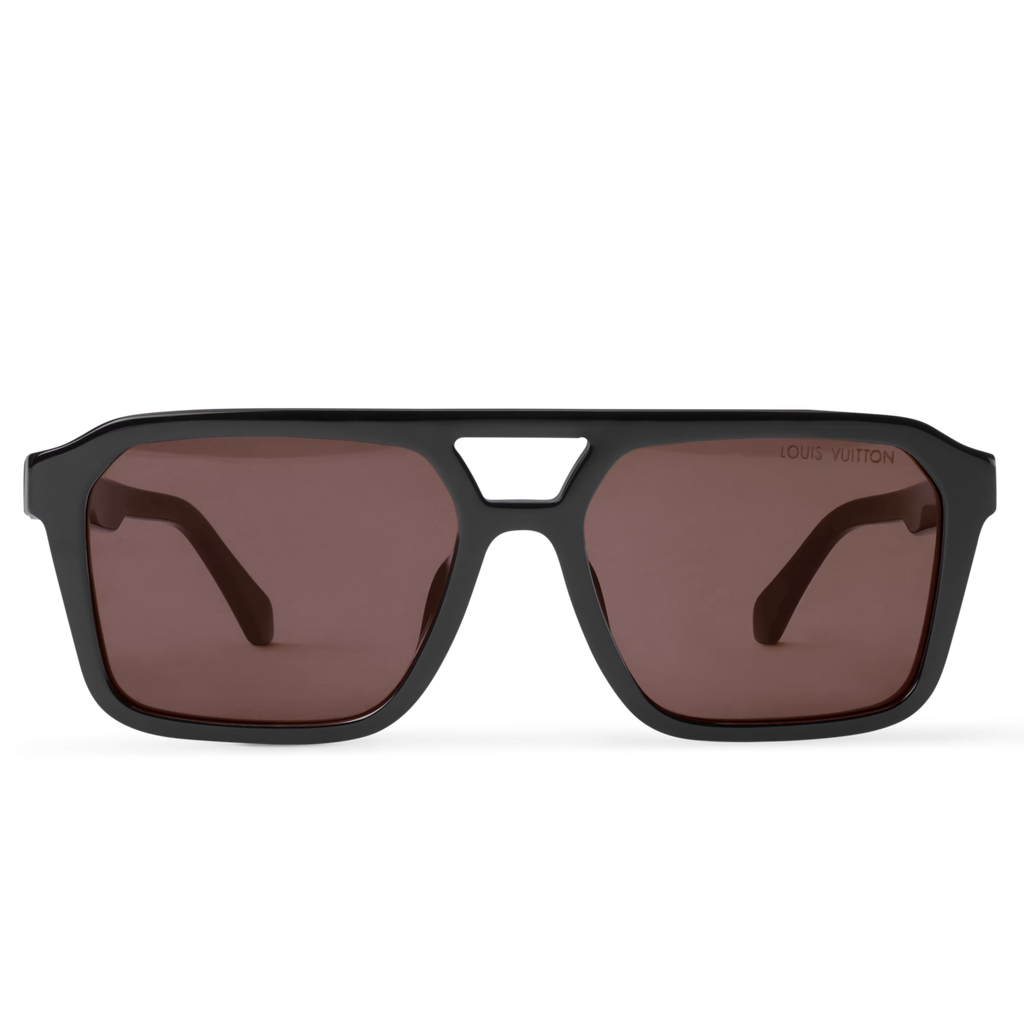 Louis Vuitton Men Square Frame Shiny Dusty Black Sunglasses