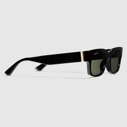 Gucci Men Rectangular Frame Smoky Black Sunglasses