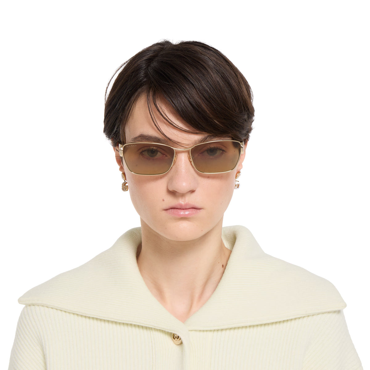 Gucci Women Rectangular Frame Imperial Gold Sunglasses