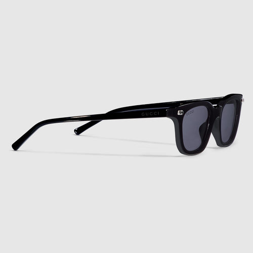 Gucci Men Oval Frame Polish Black Sunglasses