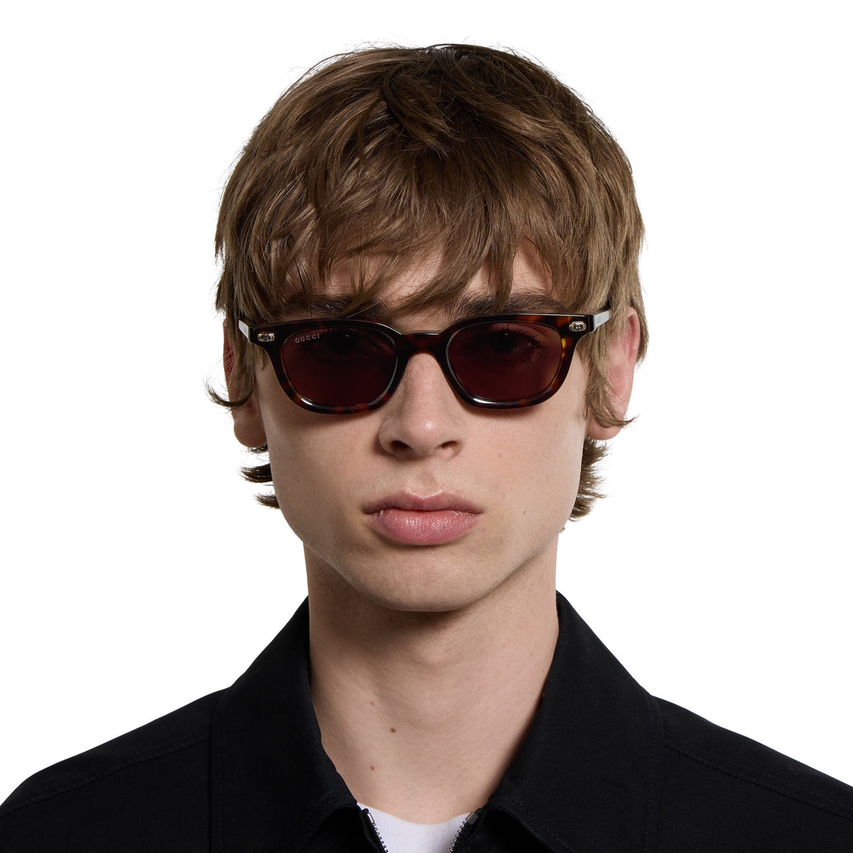 Gucci Men Oval Frame Dark Tortoiseshell Sunglasses