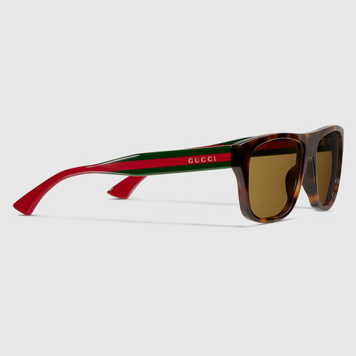 Gucci Men Square Frame Shiny Brown Sunglasses