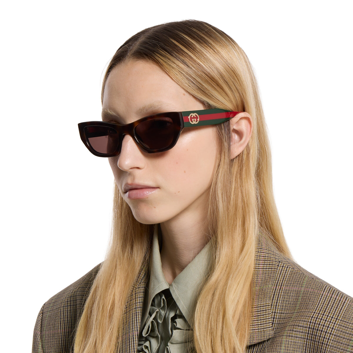 Gucci Women Cat-eye Dark Brown Tortoiseshell  Sunglasses