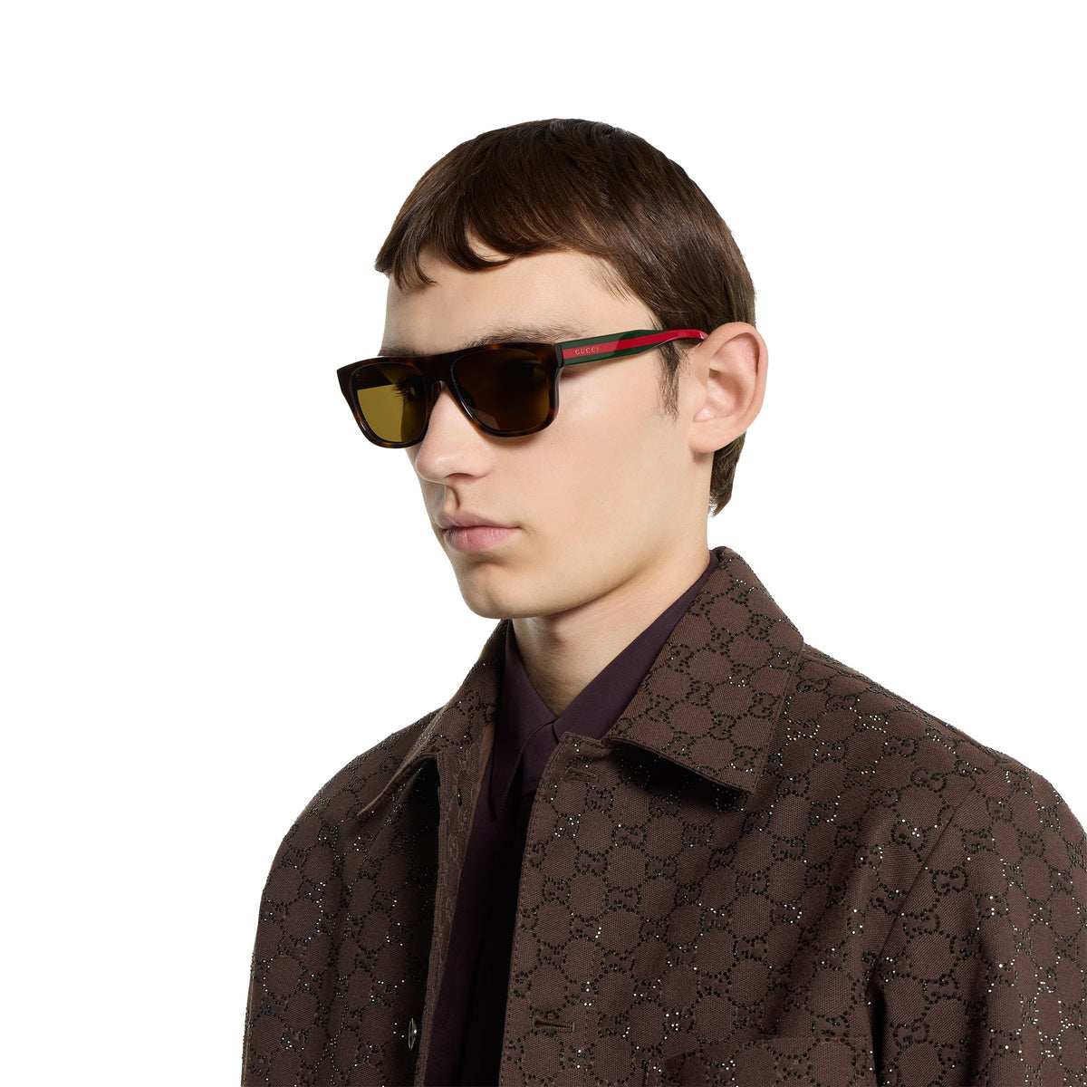 Gucci Men Square Frame Shiny Brown Sunglasses