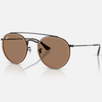 Ray Ban Men Round Frame Shiny Polished Black Sunglasses