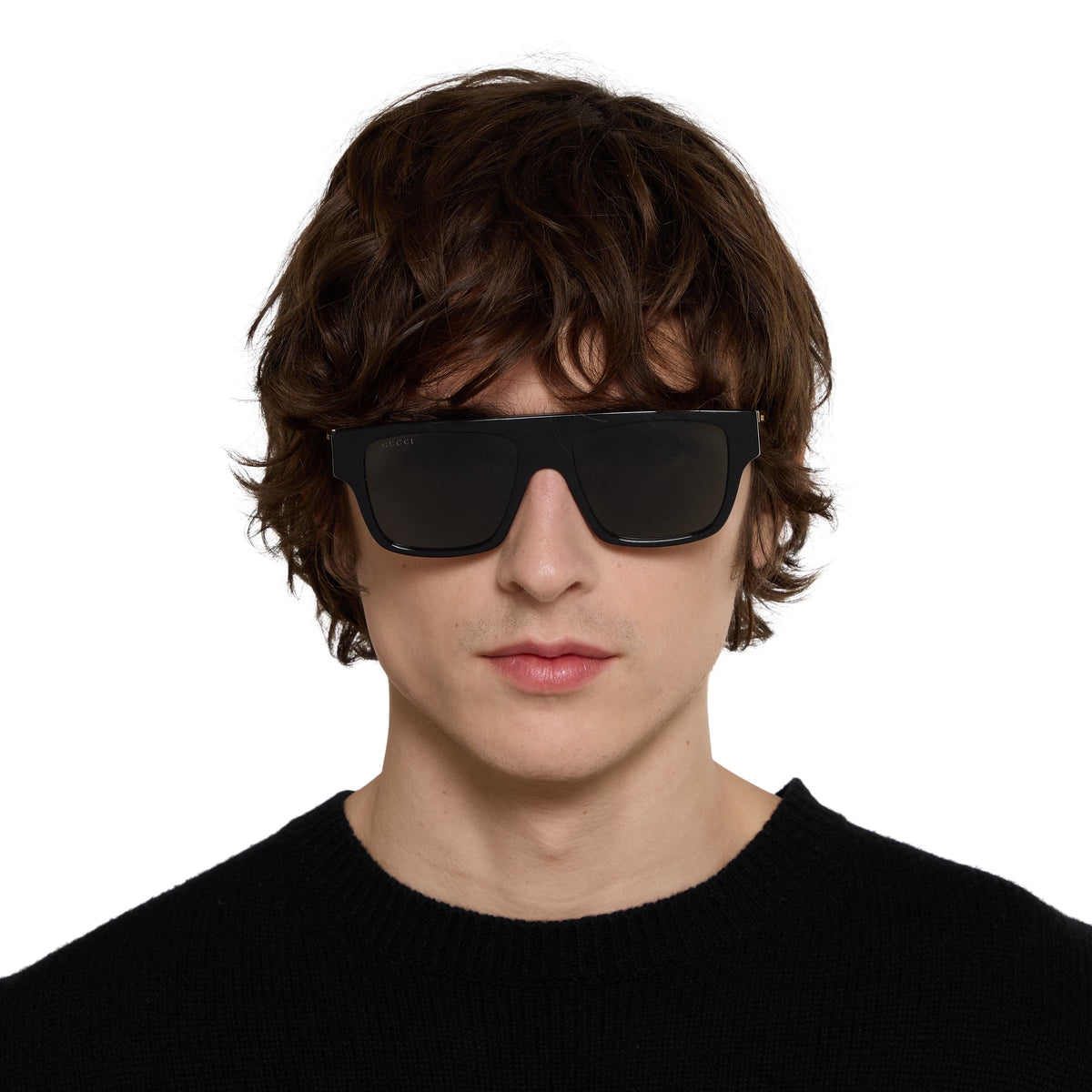 Gucci Men Rectangular Frame Neutral Black Sunglasses
