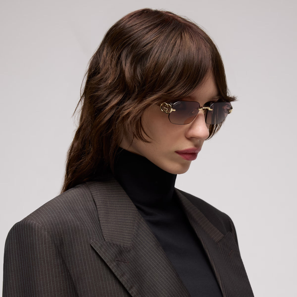 Gucci Women Rectangular Frame Gold Metal Sunglasses
