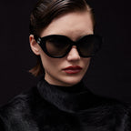 Gucci Women Geometric Frame Shiny Black Sunglasses
