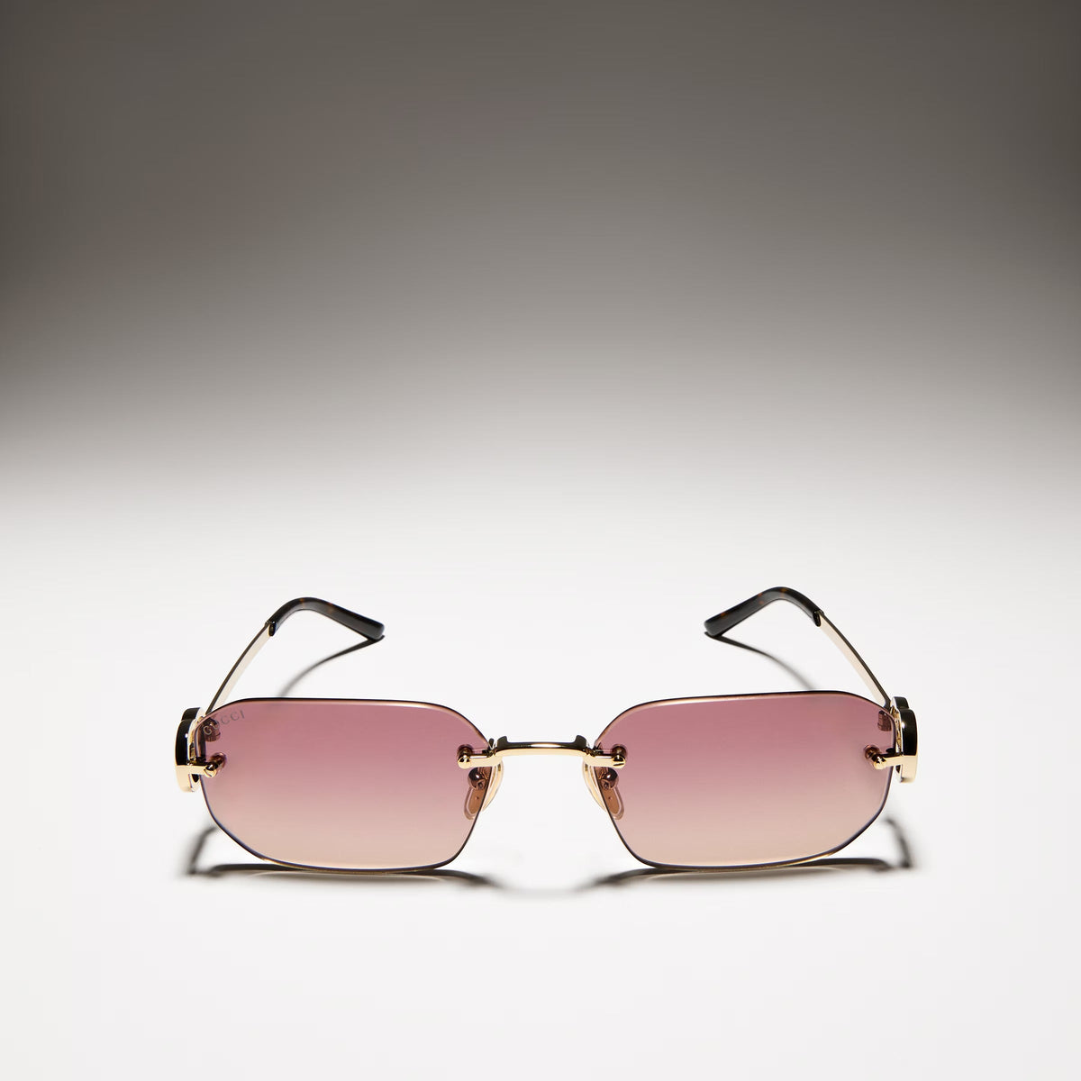 Gucci Women Rectangular Frame Gold Metal Sunglasses