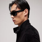 Gucci Men Rectangular Frame Deep Black Sunglasses