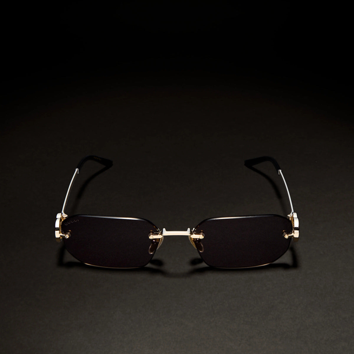 Gucci Women Rectangular Frame Shiny Gold Sunglasses