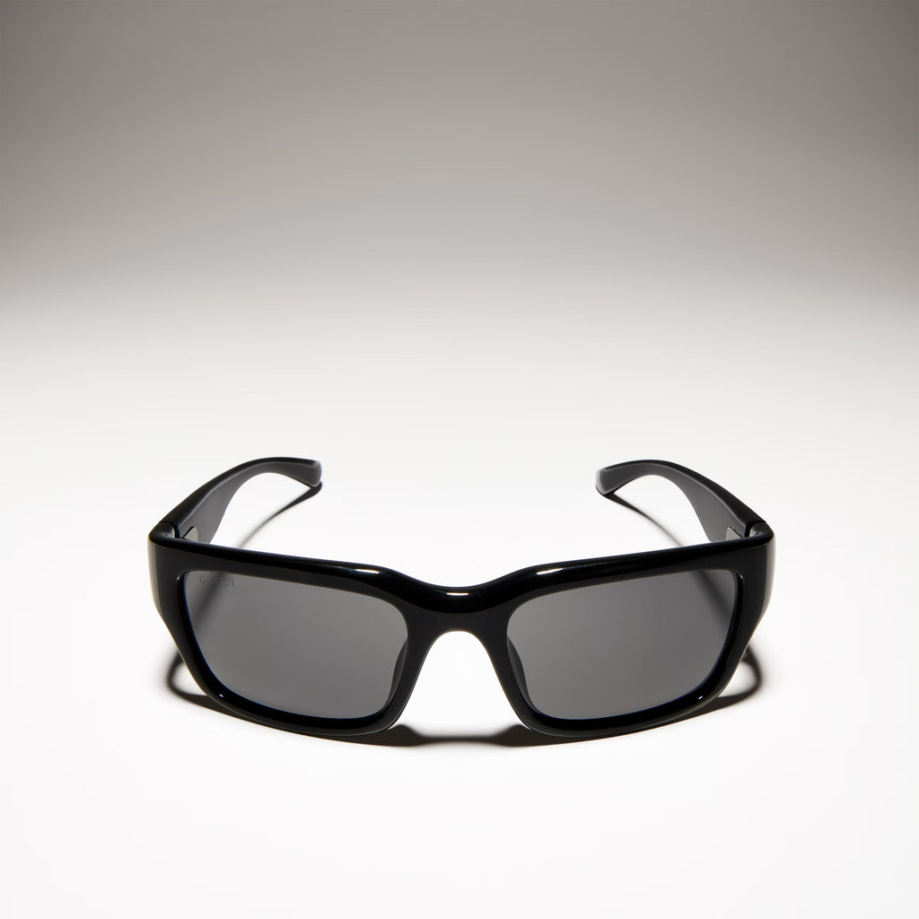 Gucci Men Rectangular Frame Deep Black Sunglasses