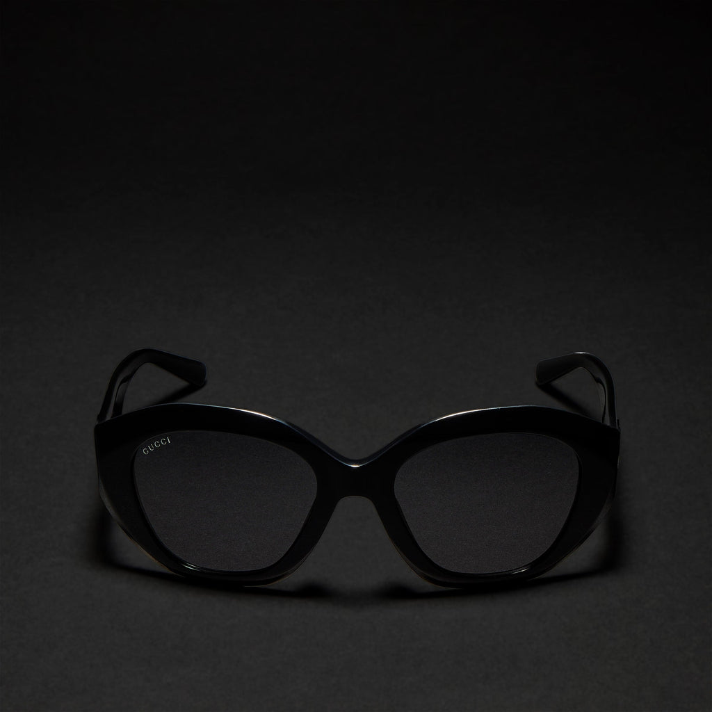 Gucci Women Geometric Frame Shiny Black Sunglasses