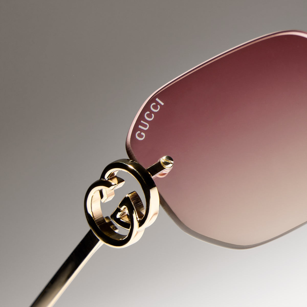 Gucci Women Rectangular Frame Gold Metal Sunglasses