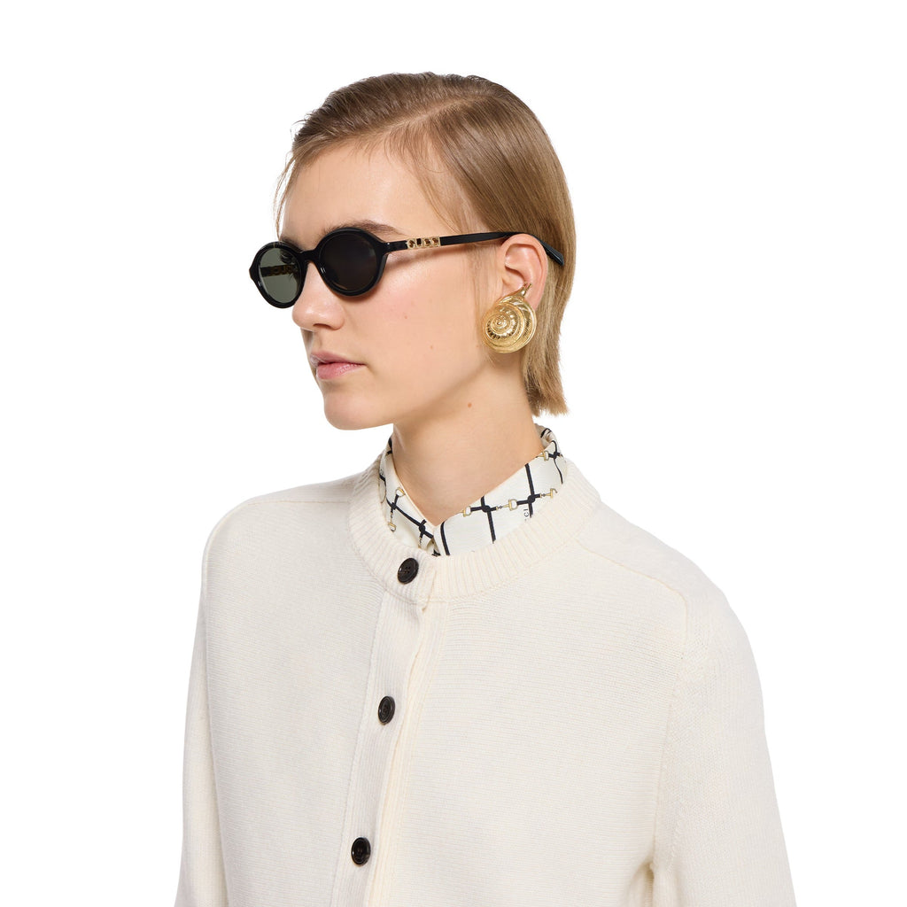 Gucci Women Round Frame Natural Black Sunglasses