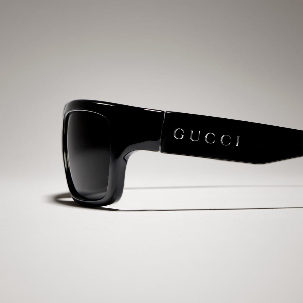 Gucci Men Rectangular Frame Deep Black Sunglasses