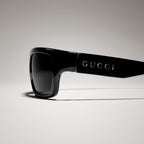 Gucci Men Rectangular Frame Deep Black Sunglasses