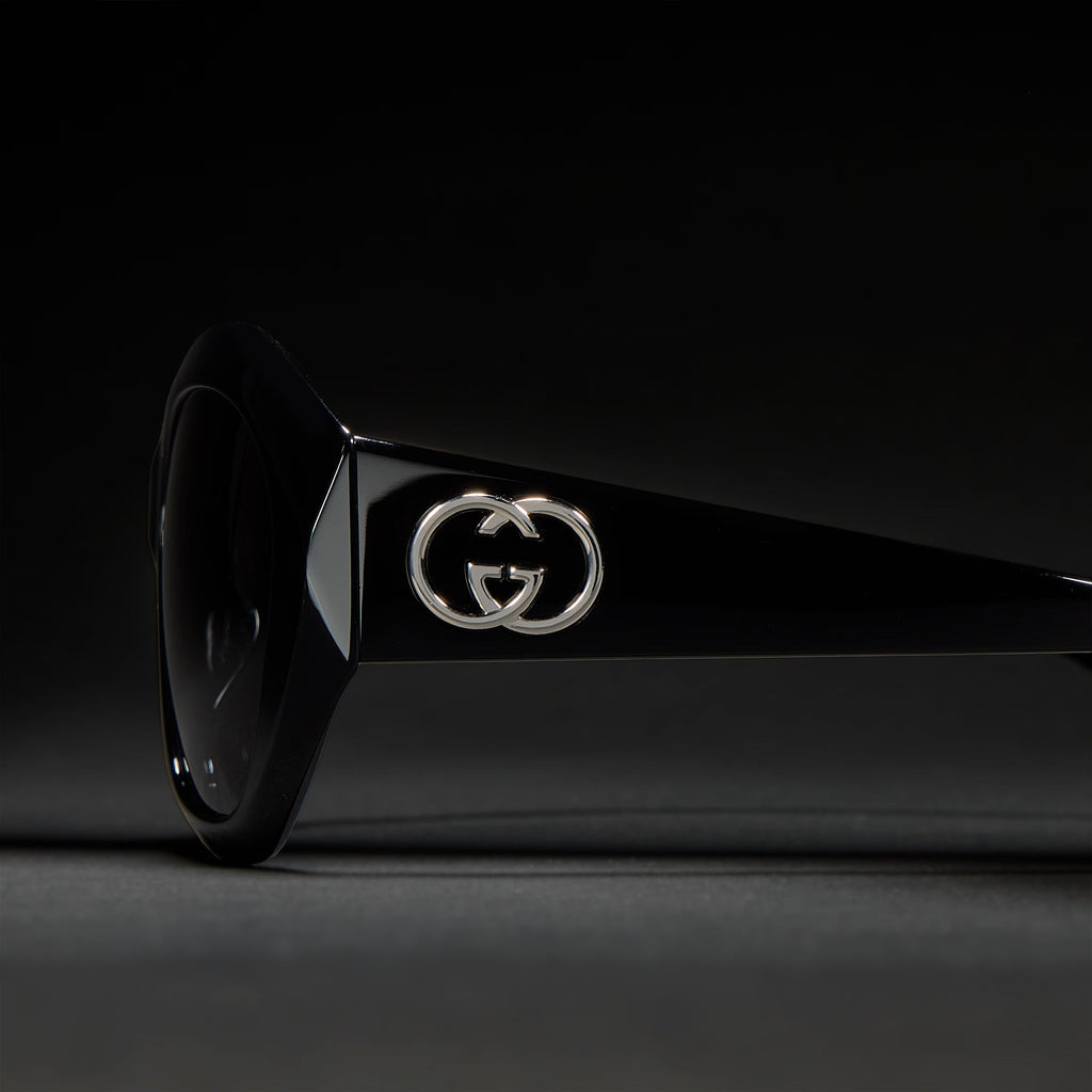 Gucci Women Geometric Frame Shiny Black Sunglasses