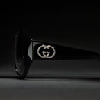 Gucci Women Geometric Frame Shiny Black Sunglasses