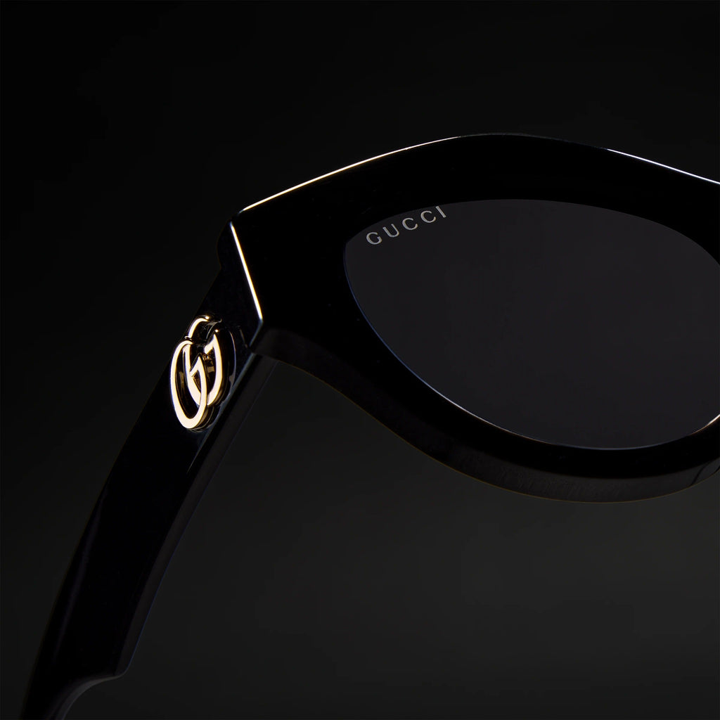 Gucci Women Cat-eye Frame Dark Black Sunglasses
