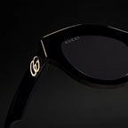 Gucci Women Cat-eye Frame Dark Black Sunglasses