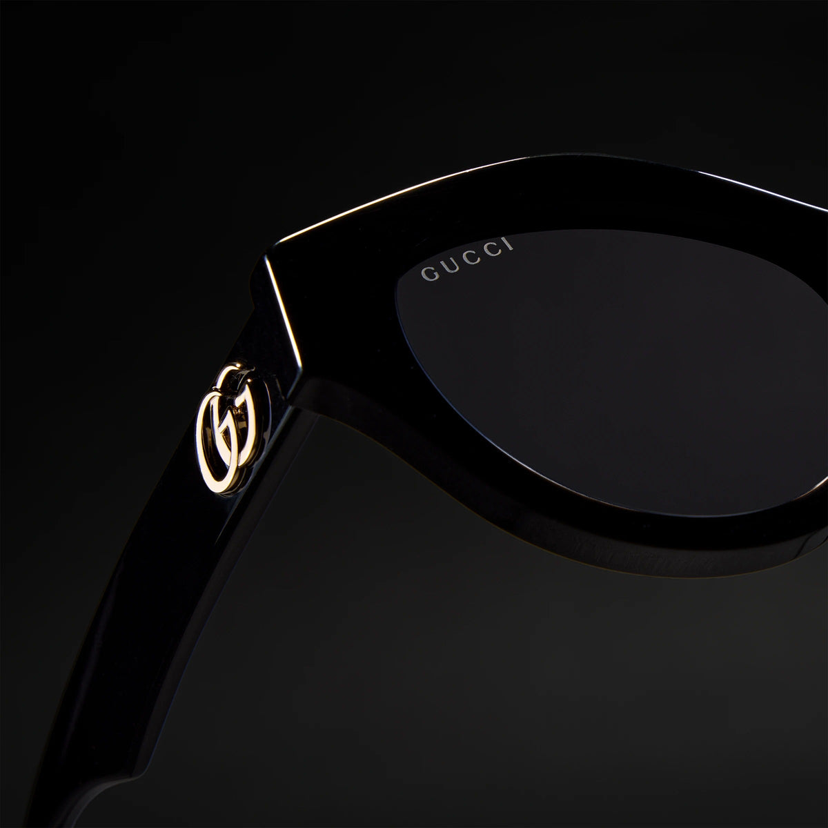 Gucci Women Cat-eye Frame Dark Black Sunglasses