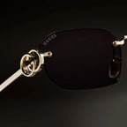 Gucci Women Rectangular Frame Shiny Gold Sunglasses