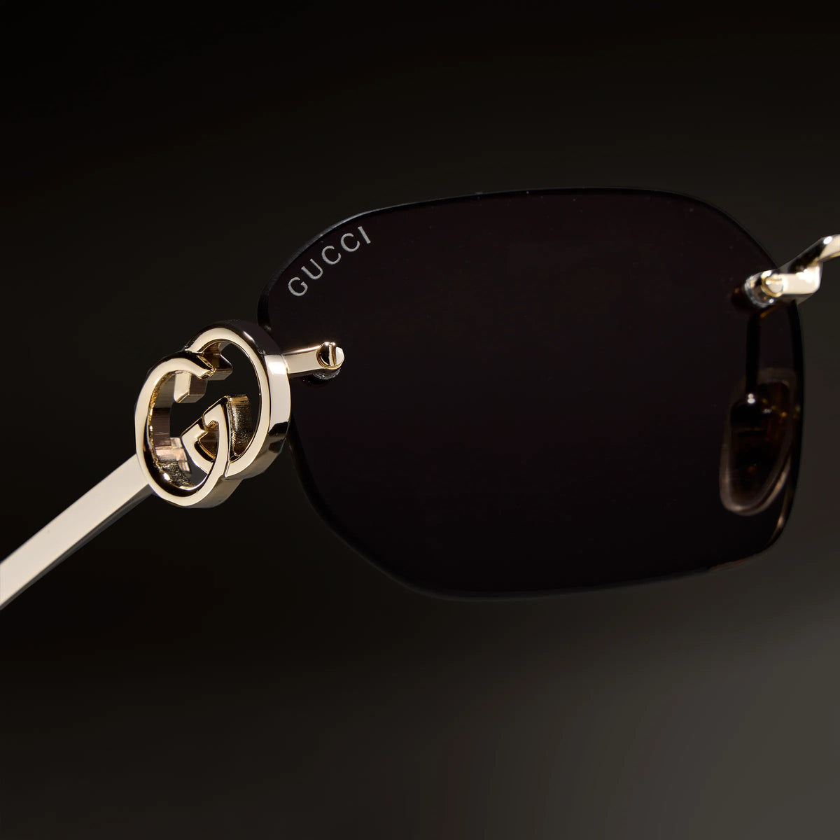 Gucci Women Rectangular Frame Shiny Gold Sunglasses