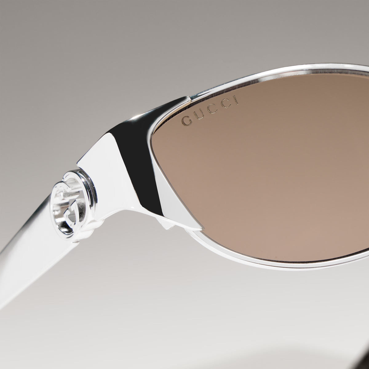 Gucci Women Oval Frame Silver sunglasses