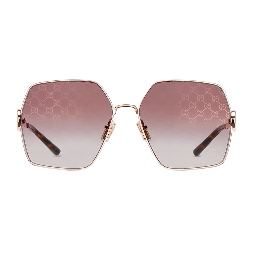 Gucci Women Oval Frame Shiny Rose Gold Sunglasses