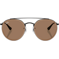 Ray Ban Men Round Frame Shiny Polished Black Sunglasses