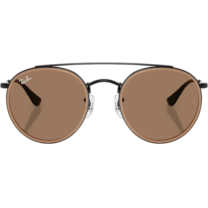 Ray Ban Men Round Frame Shiny Polished Black Sunglasses