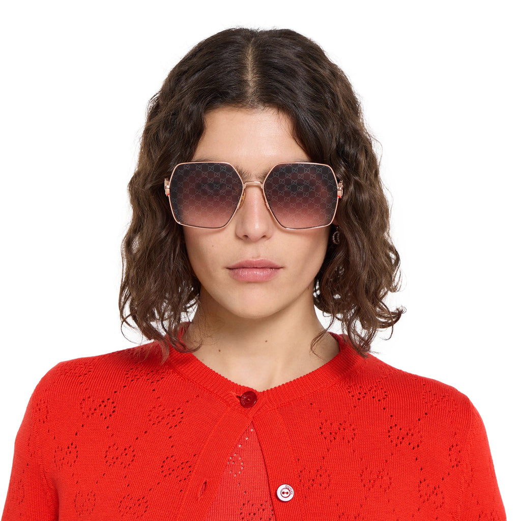 Gucci Women Oval Frame Shiny Rose Gold Sunglasses
