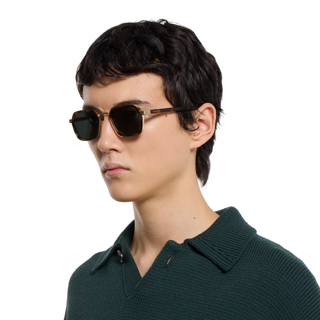 Gucci Men Square Frame Dark Brown Sunglasses