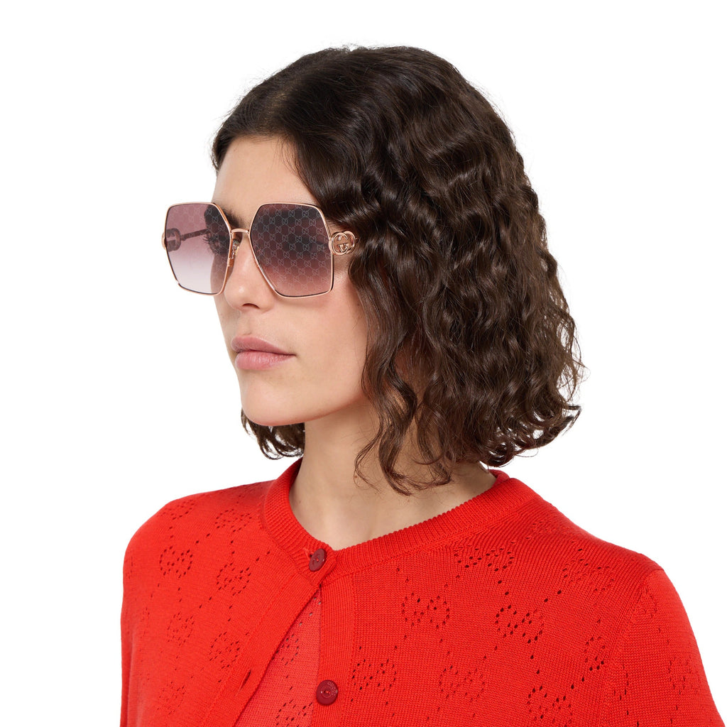 Gucci Women Oval Frame Shiny Rose Gold Sunglasses