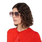 Gucci Women Oval Frame Shiny Rose Gold Sunglasses