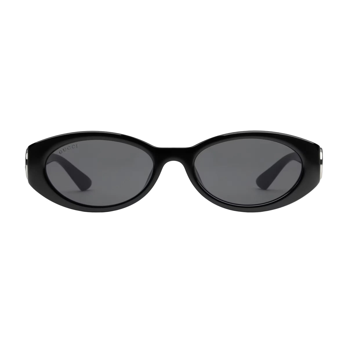 Gucci Women Oval Frame Deep Shiny Black Sunglasses